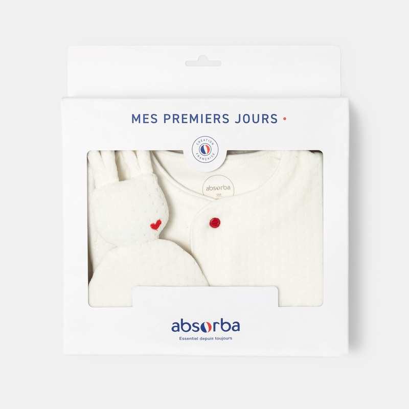 Coffret pyjama et doudou en velours blanc naissance Absorba