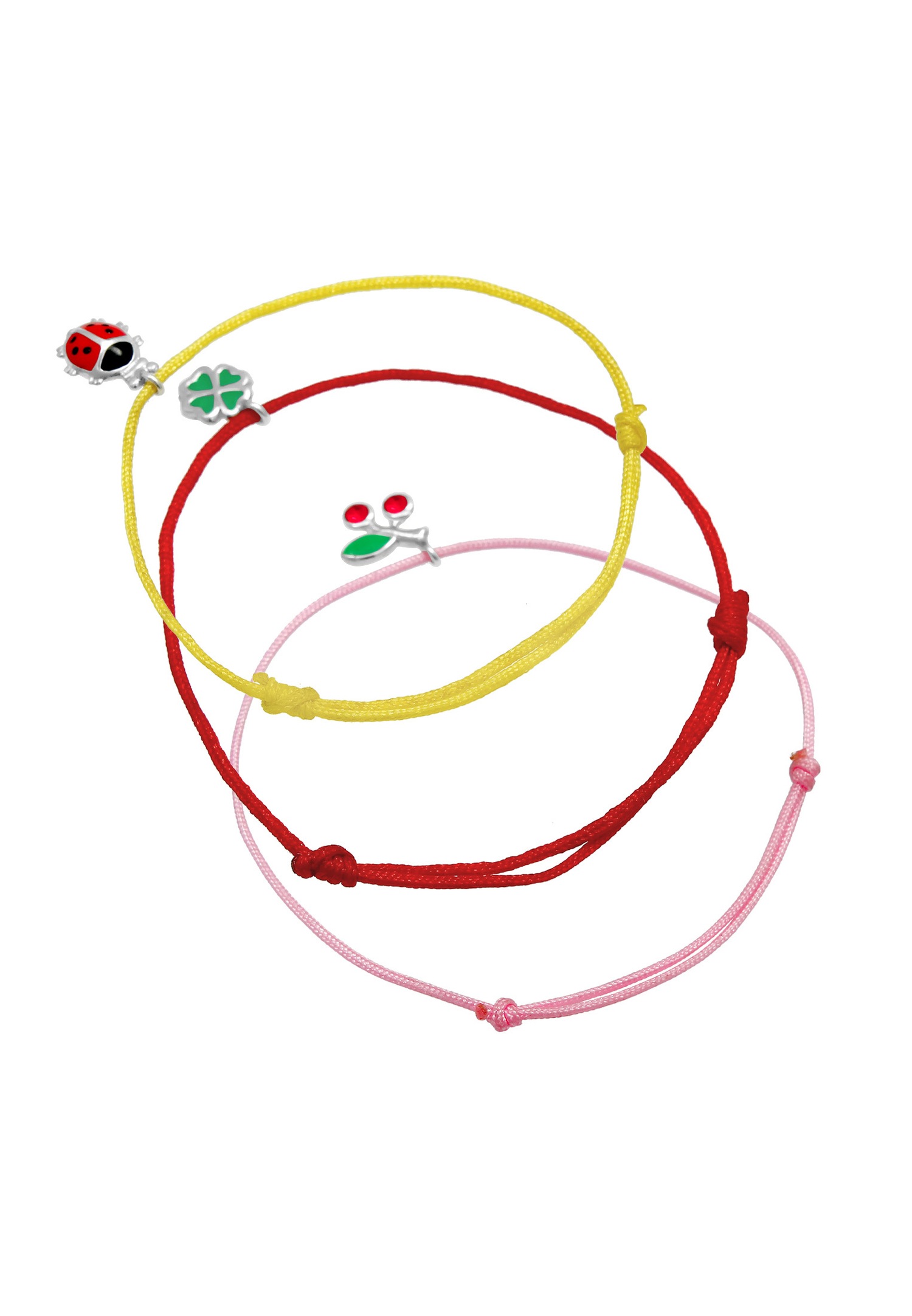 Conjunto Elli para niños coccinelle Clover Leaf Cherry Set Lindo colorido ajustable con esmalte y cristales en plata de ley 925