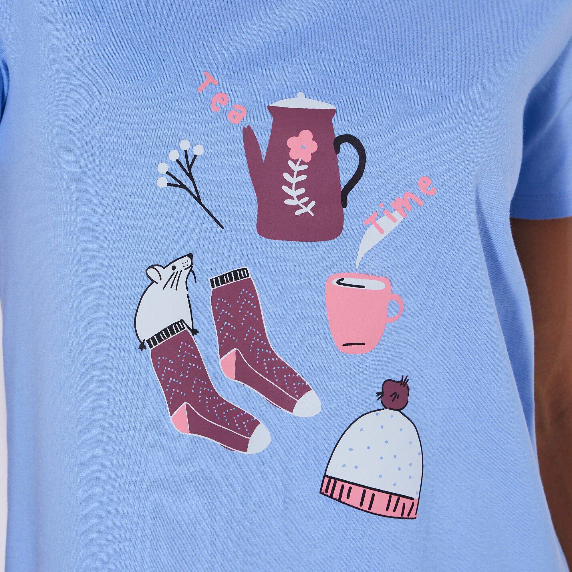 Chemise de nuit courte manches courtes imprimé « tea time »