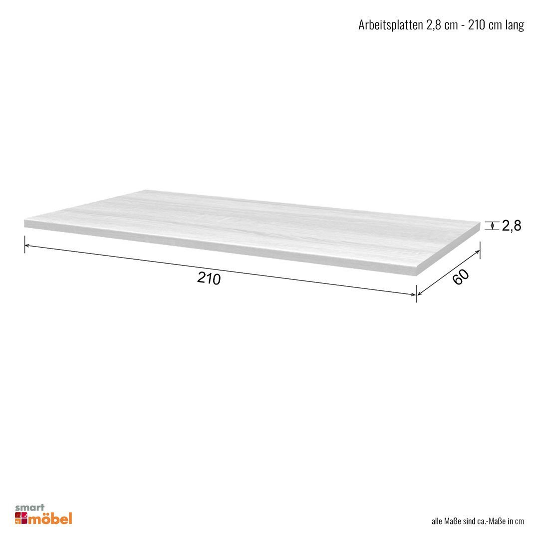 Flex-Well Arbeitsplatte - 210 x 60 x 2,8 cm - Grau-Weiß gepunktet – Witus