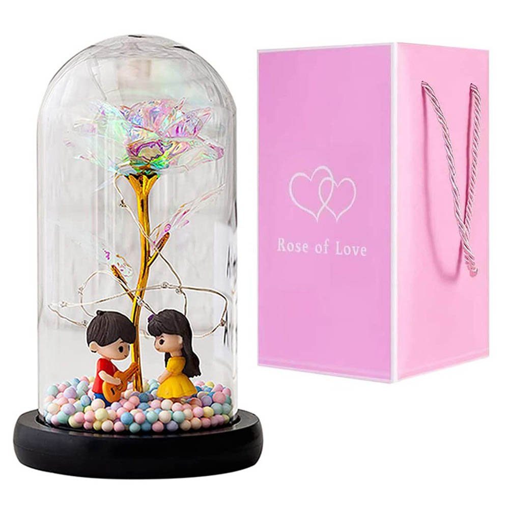 Kunstblume Rose im Glaskuppel Konservierte,Hochzeit Valentinstag Geschenk Deko, Rosnek, Höhe 22 cm, Schöne Blume in Glas,LED Dekolicht