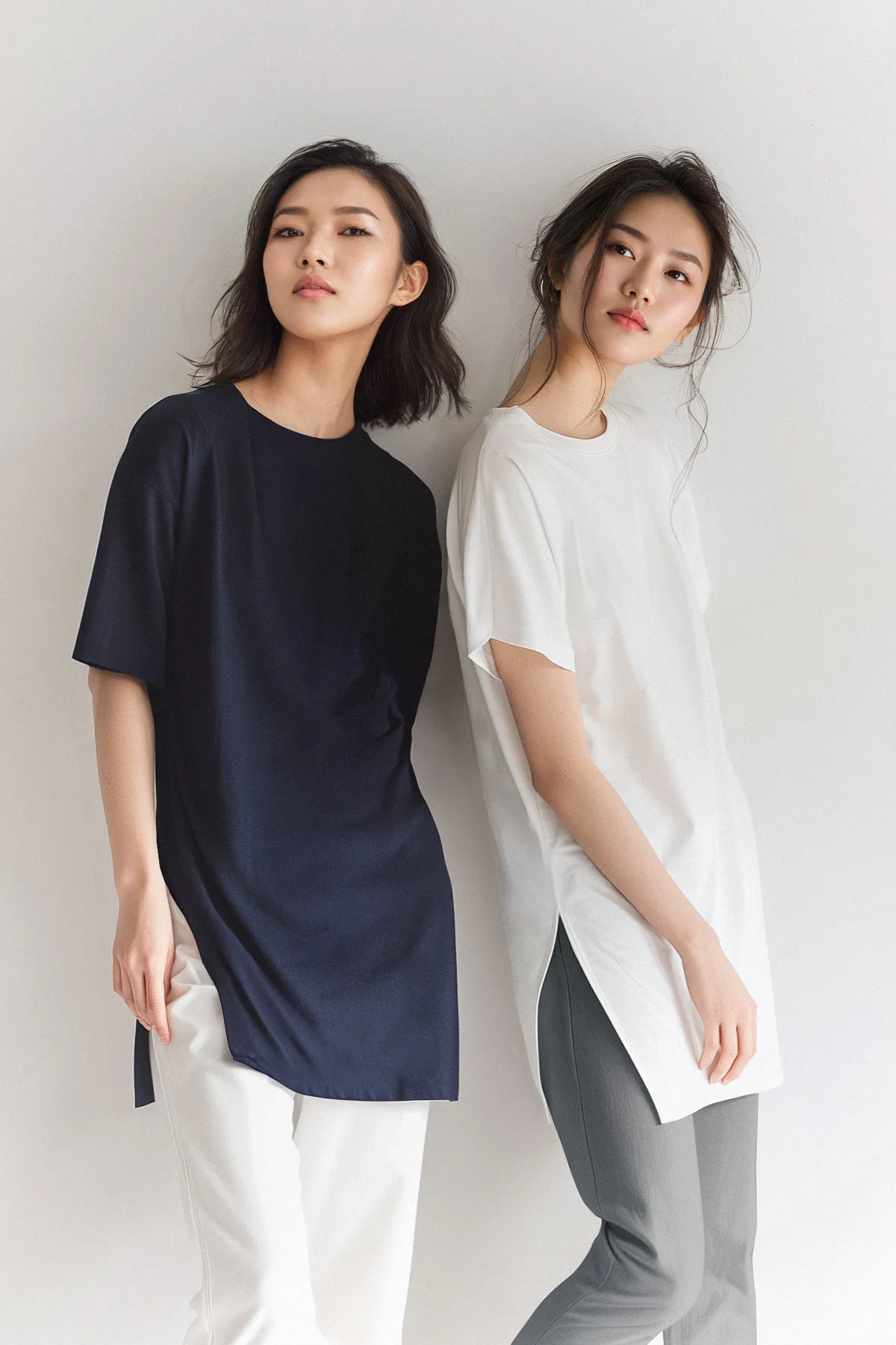 Trendyol Modest  Marineblau-weißes Basic-Strick-T-Shirt mit Schlitz und detailliertem Rundhalsausschnitt im 2er-Pack TCTSS21UK0009