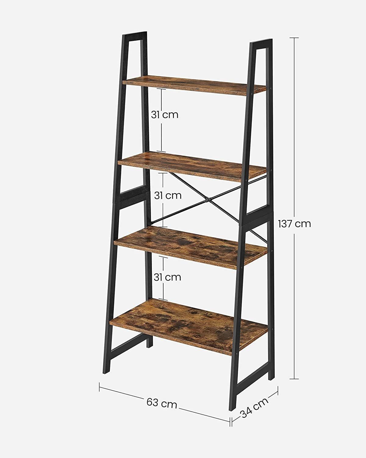 VASAGLE Bücherregal Standregal, mit 4 Ebenen, Leiterregal, für Wohnzimmer