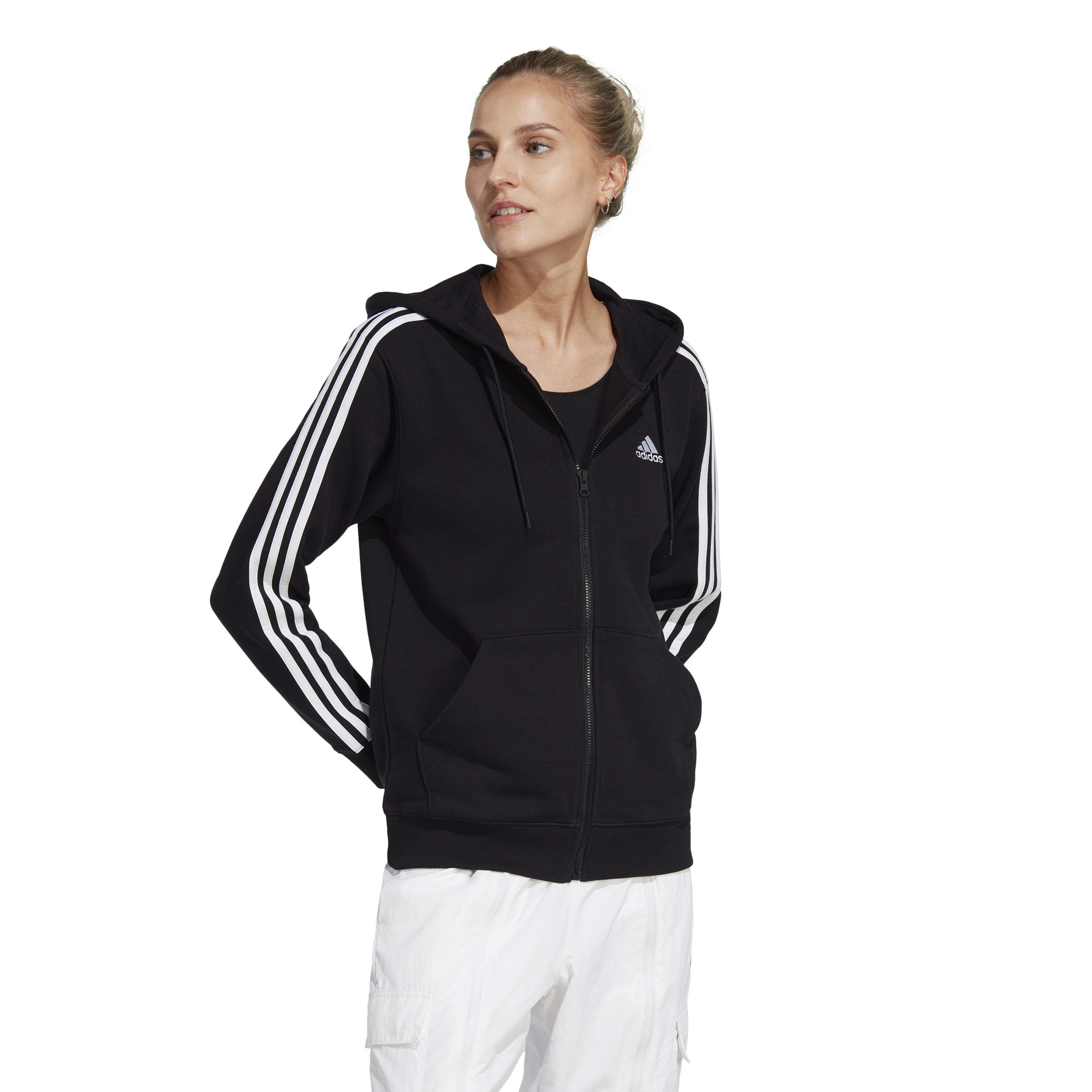 3 Stripes French Terry Sweatjacke Damen - Schwarz, Weiß