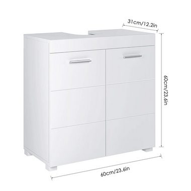 Homfa Waschbeckenunterschrank Unterschrank Badezimmerschrank, mit 2 Türen, weiß, 60x31x60cm