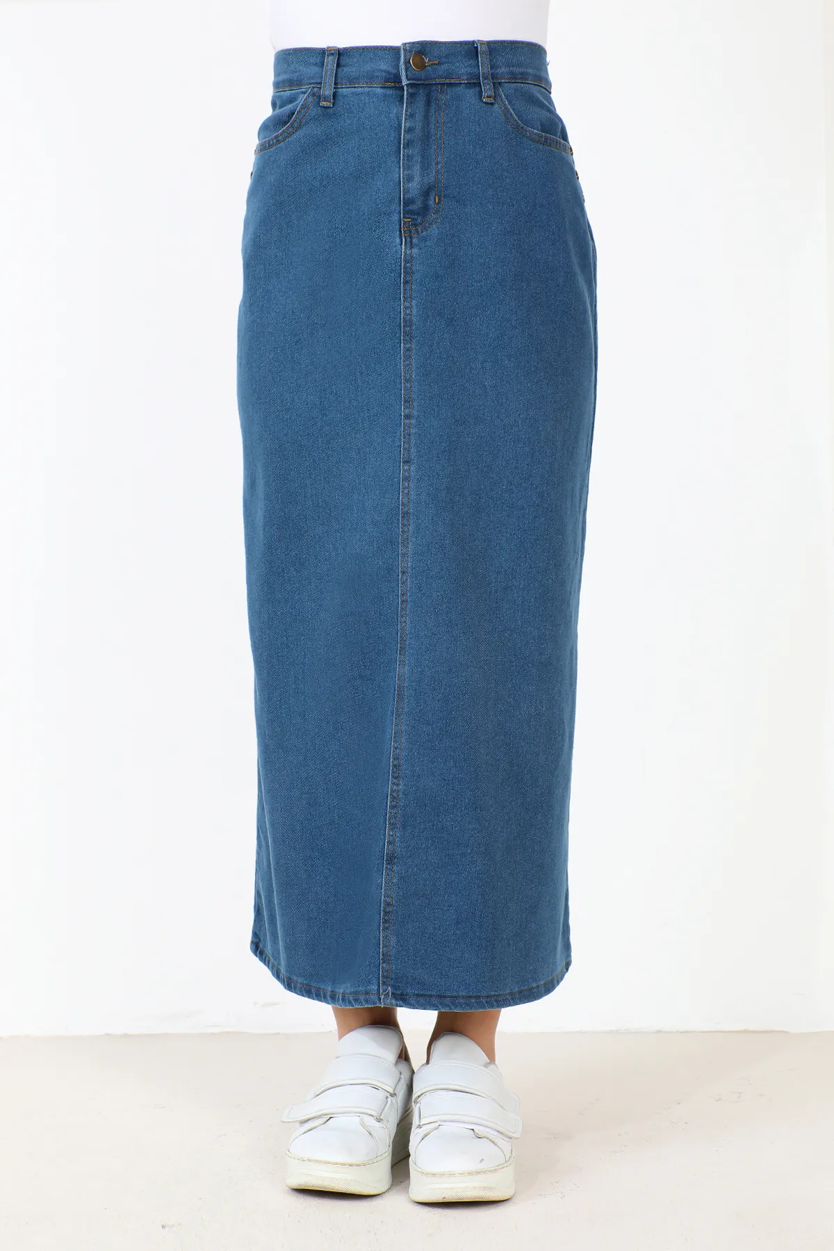 Tesettür Dünyası  Sternendetaillierter Jeansrock TSD231010 Blau