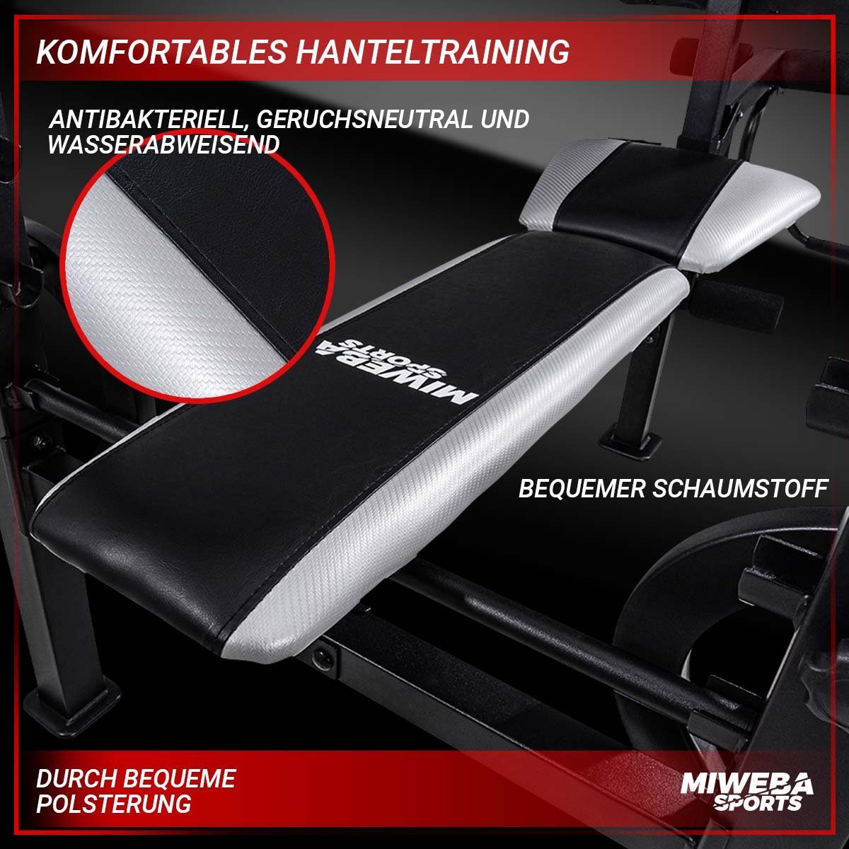 Miweba Sports Hantelbank 40in1 Profi Fitness Trainingsbank MB500 Pro - höhenverstellbar, (Anti Rutsch Griffe, Federverschluss, Rückenpolster & Sitzpolster, wasserabweisend, Kraftstation, Schrägbank, Workout, Krafttraining, Hanteltraining, Fitnessgerä