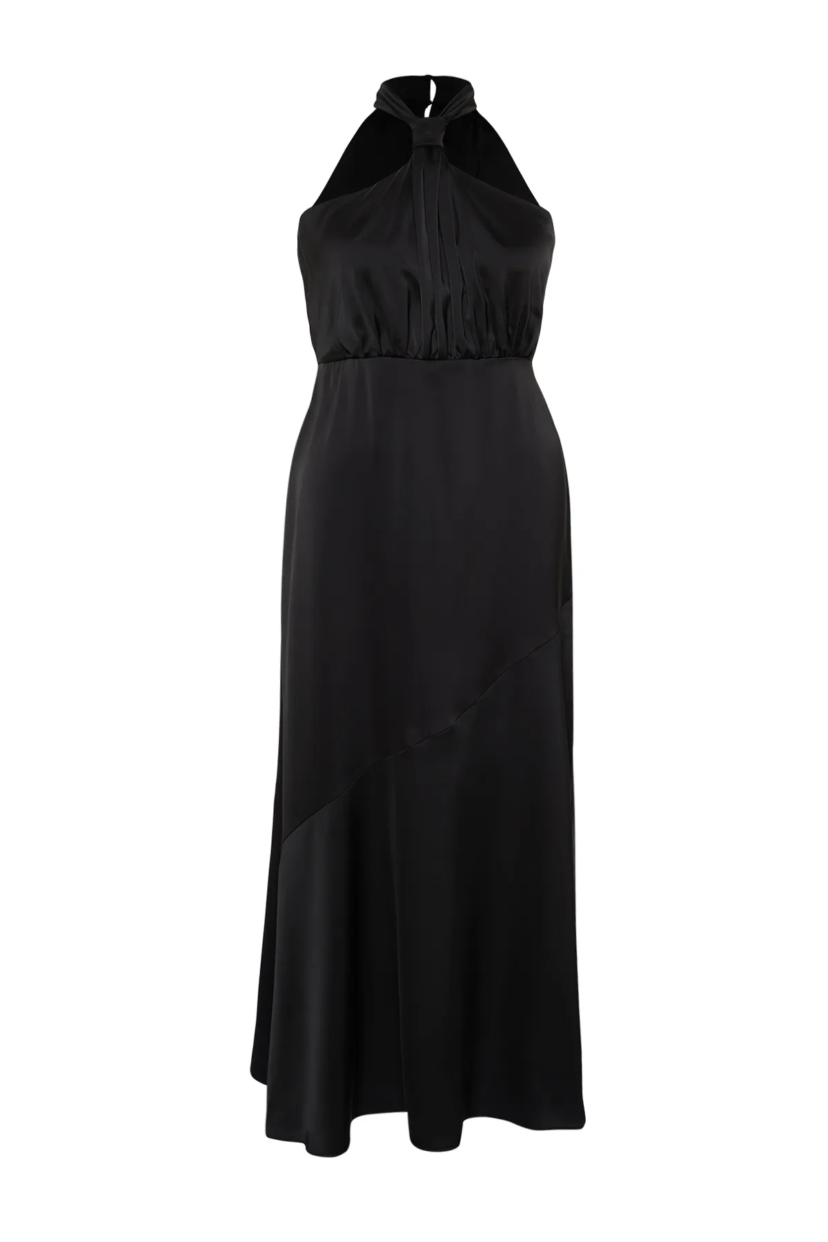 Trendyol Curve  Schwarzes Neckholder-Maxikleid aus Satin TBBSS24AH00150