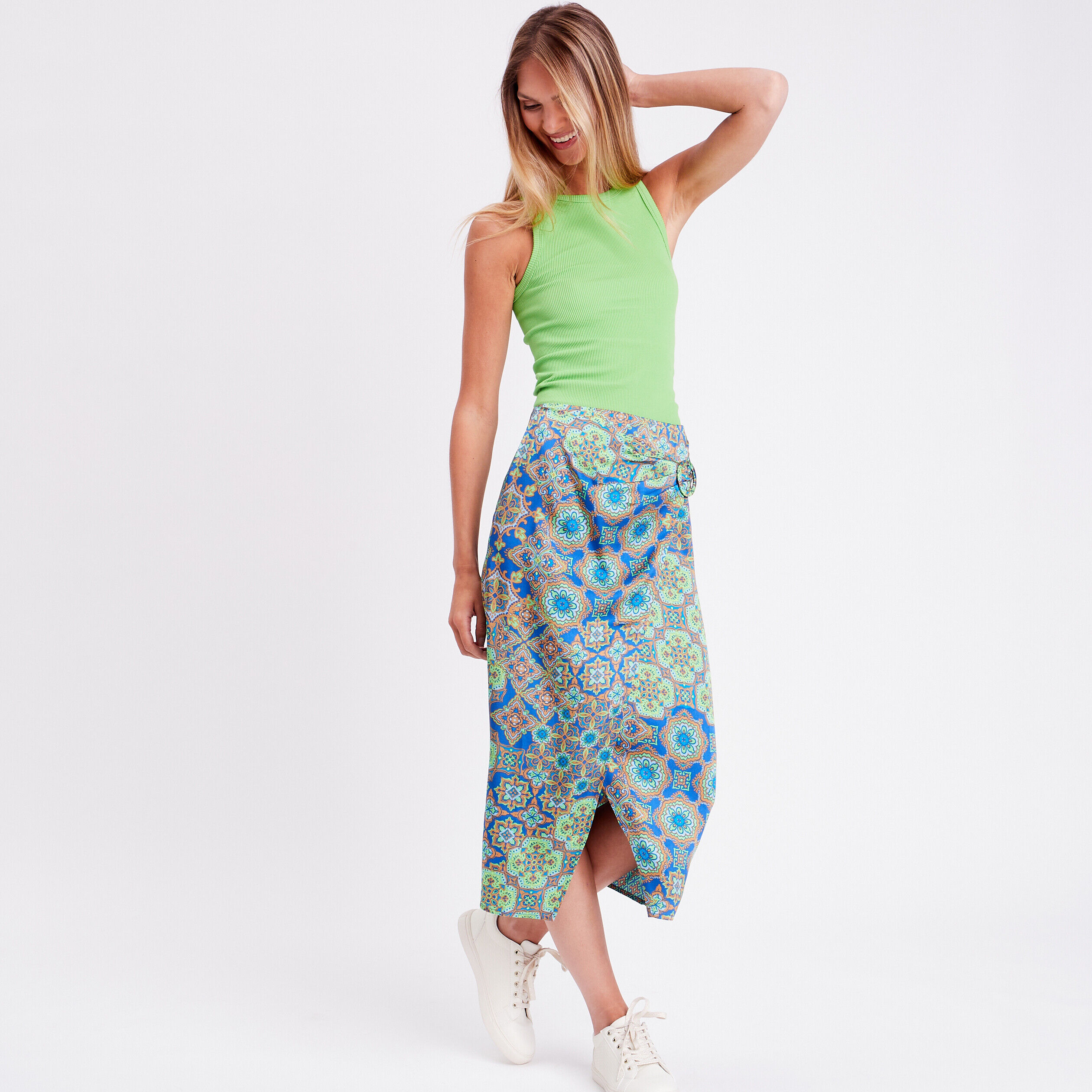 Jupe droite satin bleu roi femme | Cache Cache