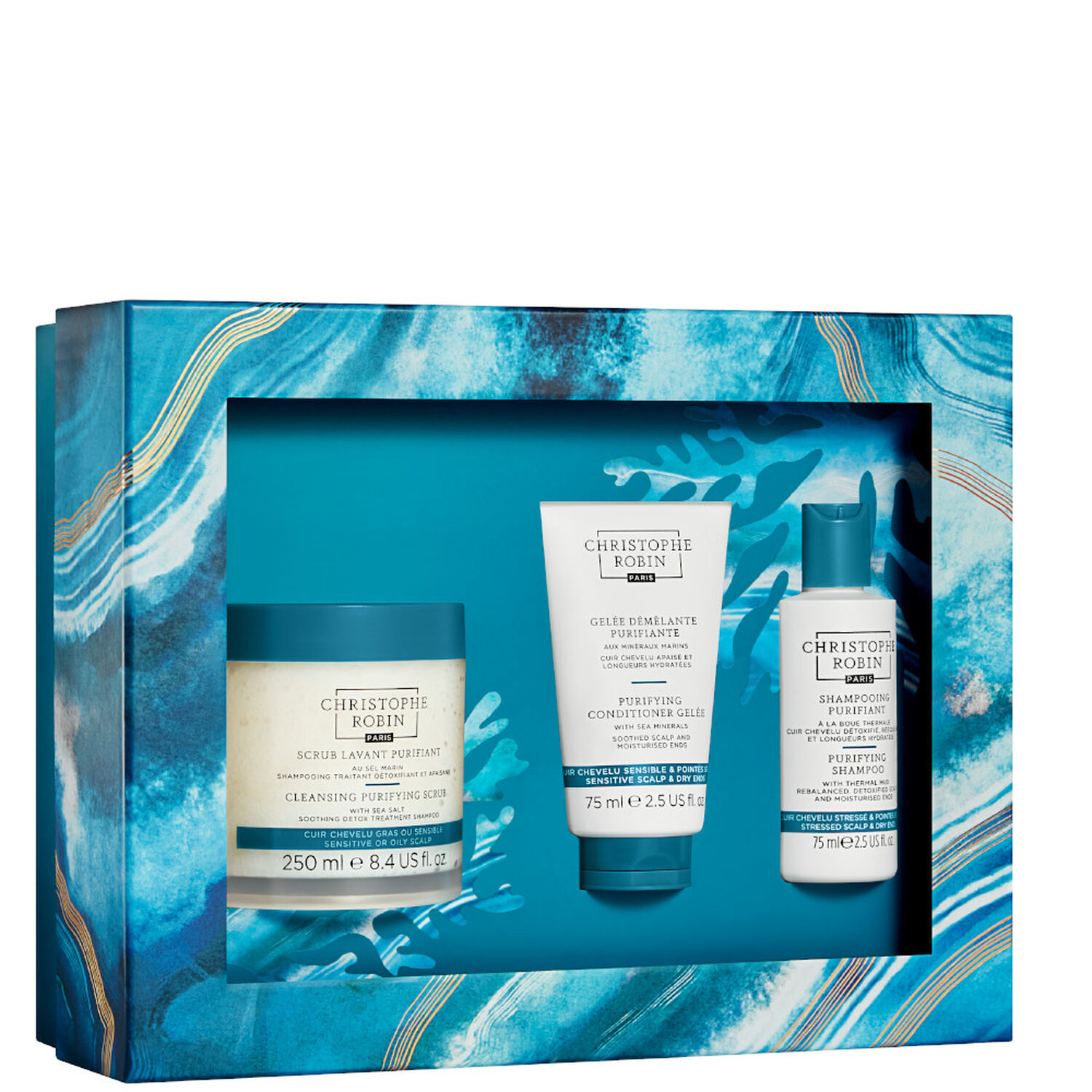 Christophe Robin Rituel Détox Coffret Scrub Lavant 250 ml + Gelée 75 ml + Shampooing 75 ml