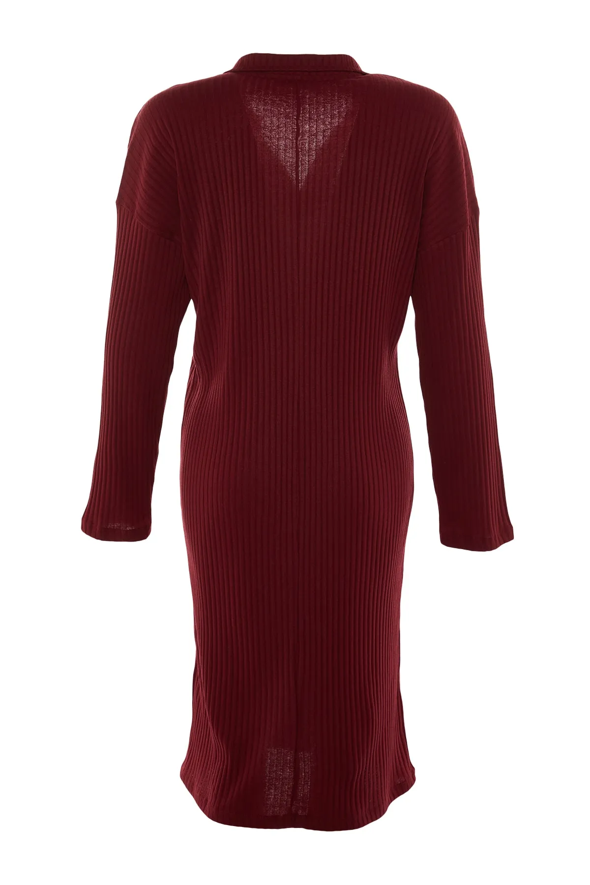 Trendyol Collection  Burgunderfarbenes, schnurgebundenes Strickkleid mit V-Ausschnitt THMAW23EL00006