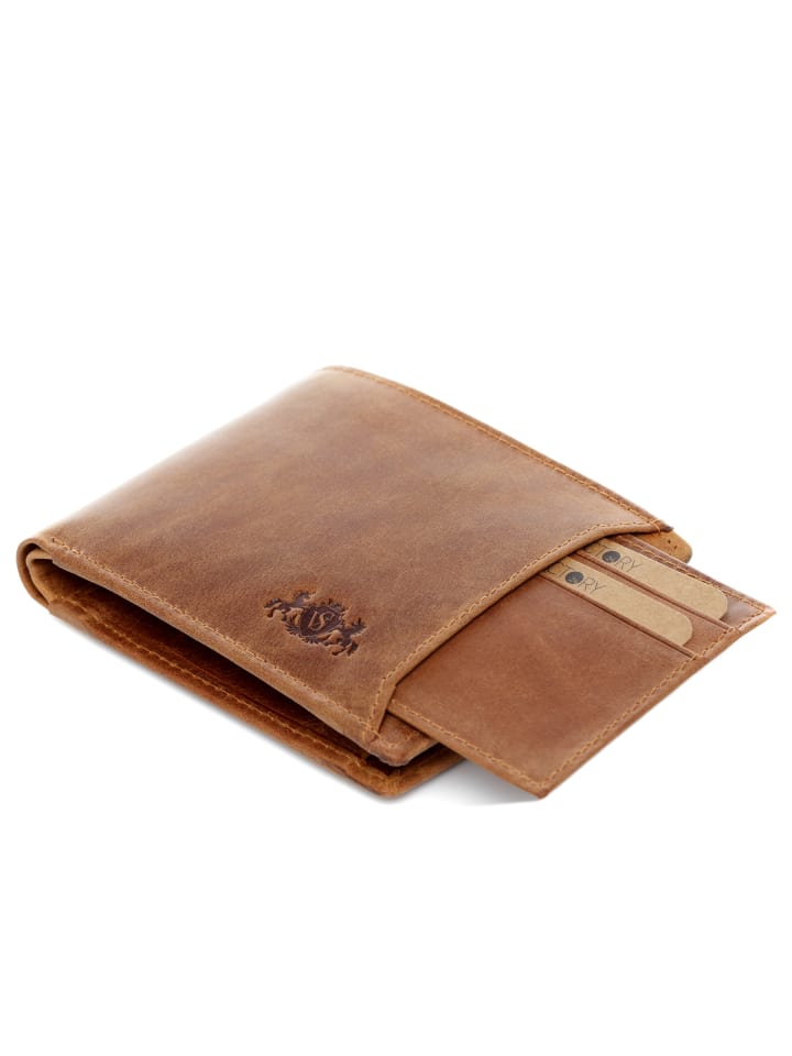 SID & VAIN Leder-Geldbörse echt Leder Geldbeutel groß hell-cognac in braun günstig kaufen onesize