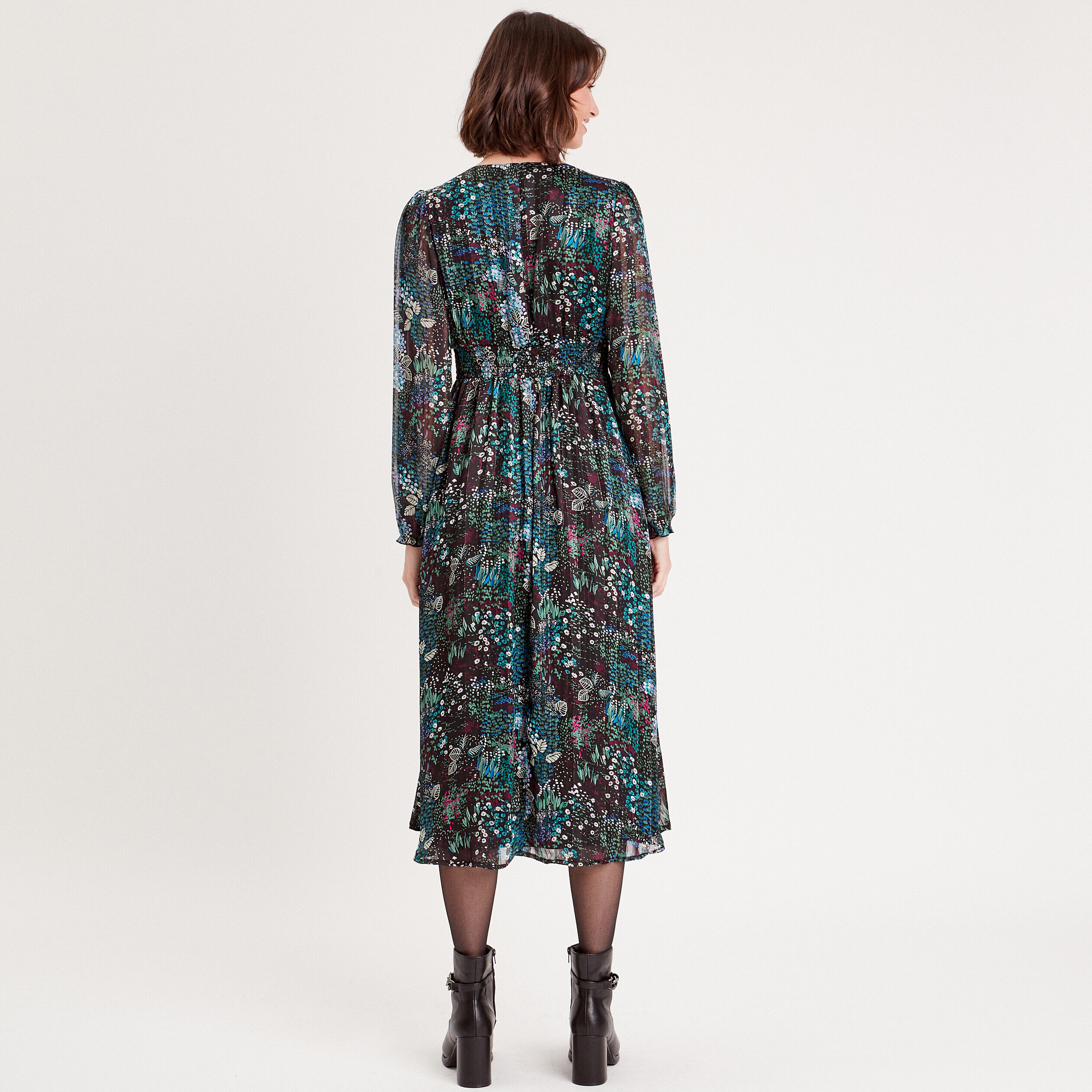 Robe longue évasée plissée noir femme | Cache Cache