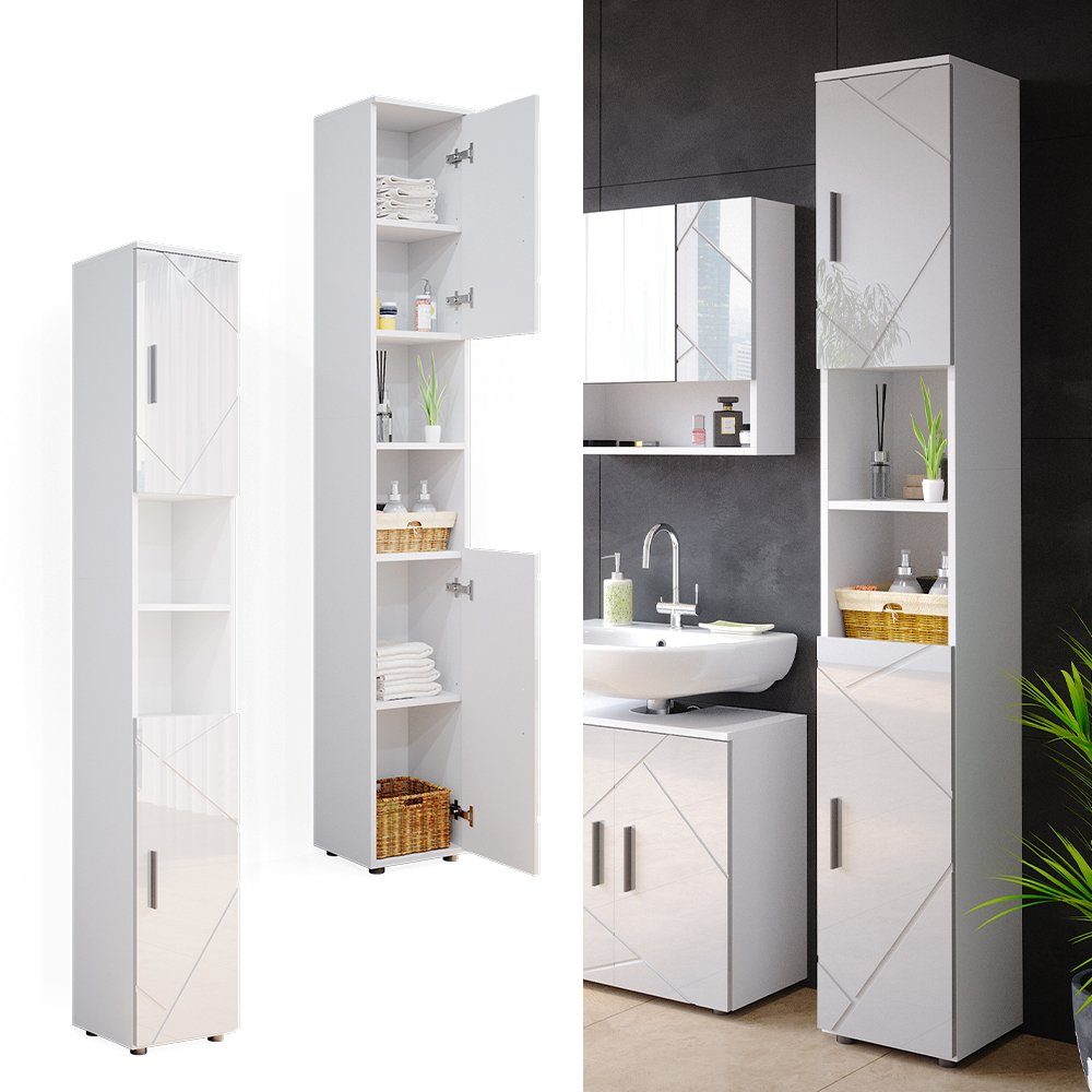 Vicco Hochschrank Badschrank Badezimmerschrank IRMA Weiß Hochglanz