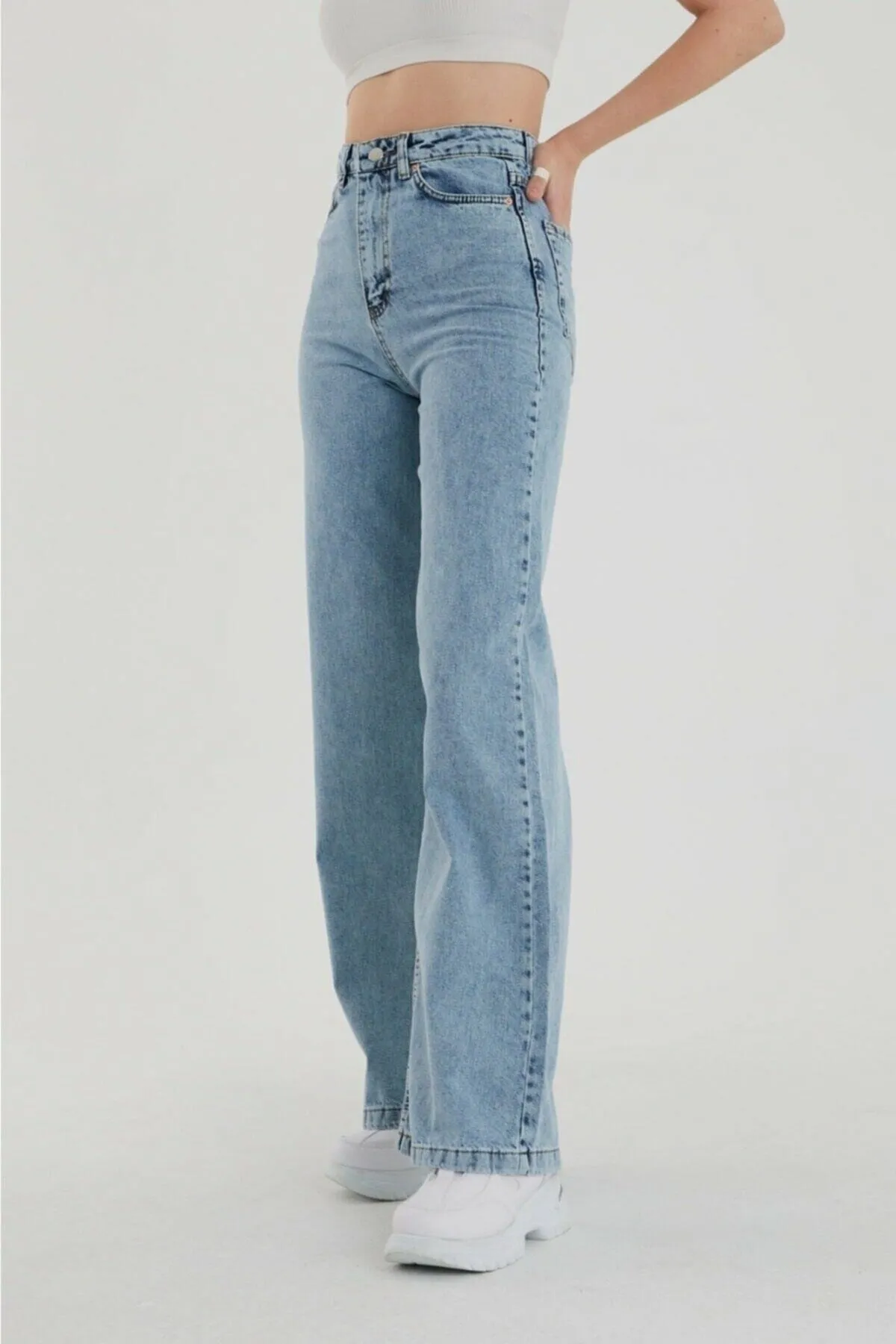 PALAZZO  Super High Waist Lycra Snow Washed Jeans mit weitem Bein (weites Bein)