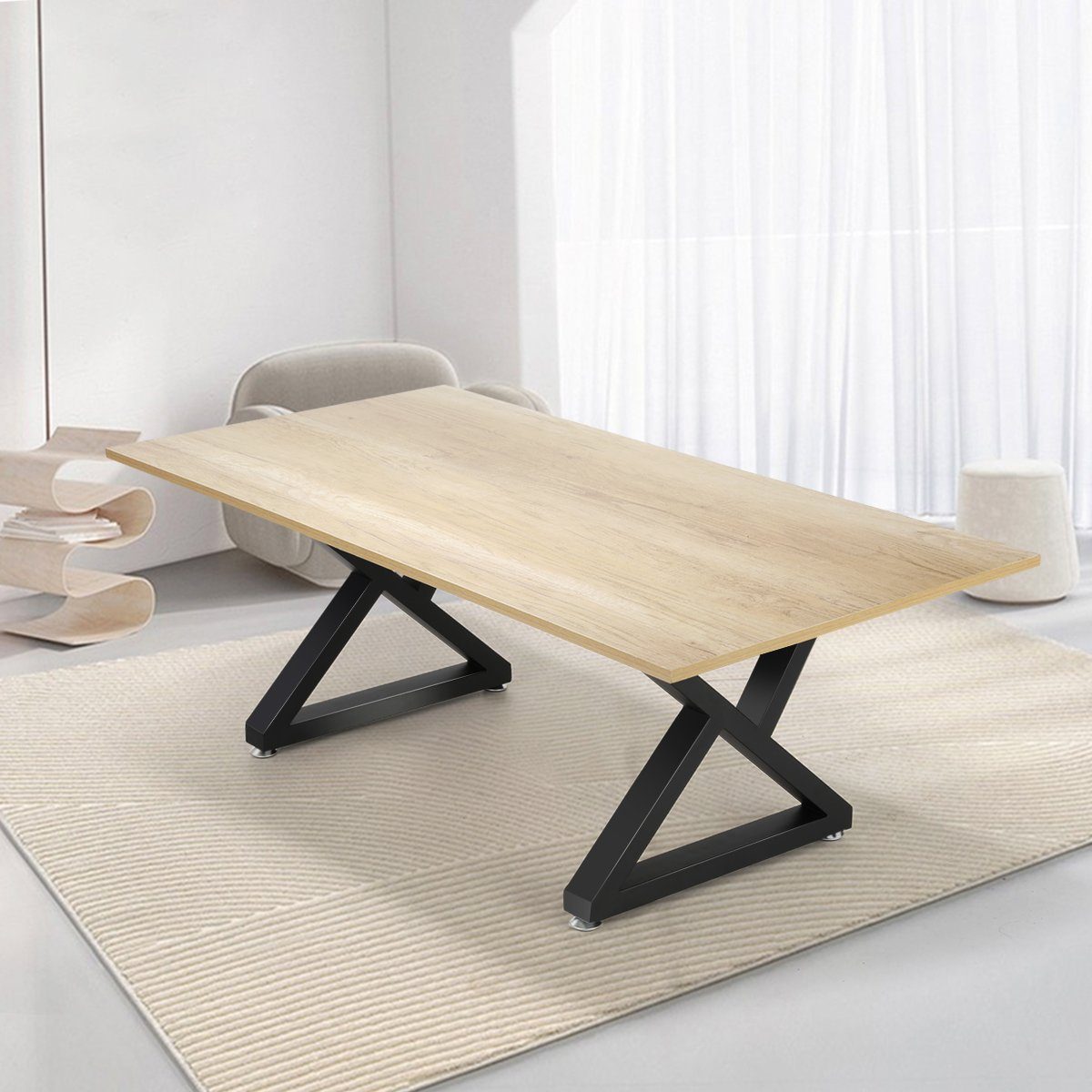 oyajia Tischbein Tischkufen X-Form aus Vierkantprofilen 50x30 mm, Tischgestell Schwarz, 2 Stück mit Schrauben & Bodenschoner, für Esstisch Couchtisch Sitzbank