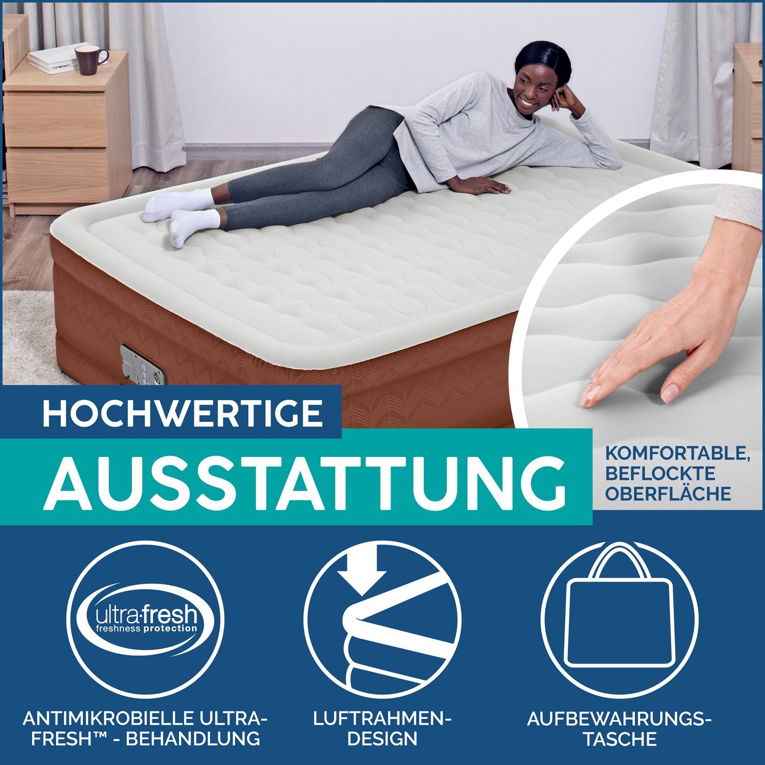 Bestway Luftbett Double 2 Personen selbstaufblasend extra hoch XXL 203 x 152 x 51 cm