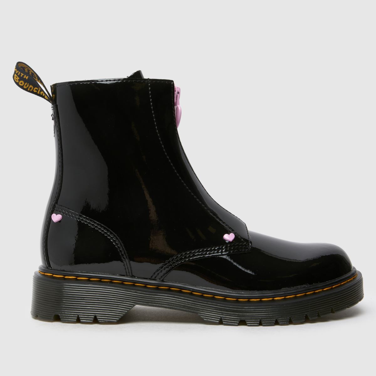 Dr. Martens fekete és rózsaszín Bex Heart Zip Lány Ifjúsági Csizma