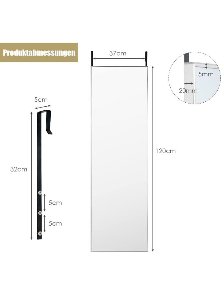 COSTWAY Wandspiegel 37 x 120cm in Silber günstig kaufen 120 cm