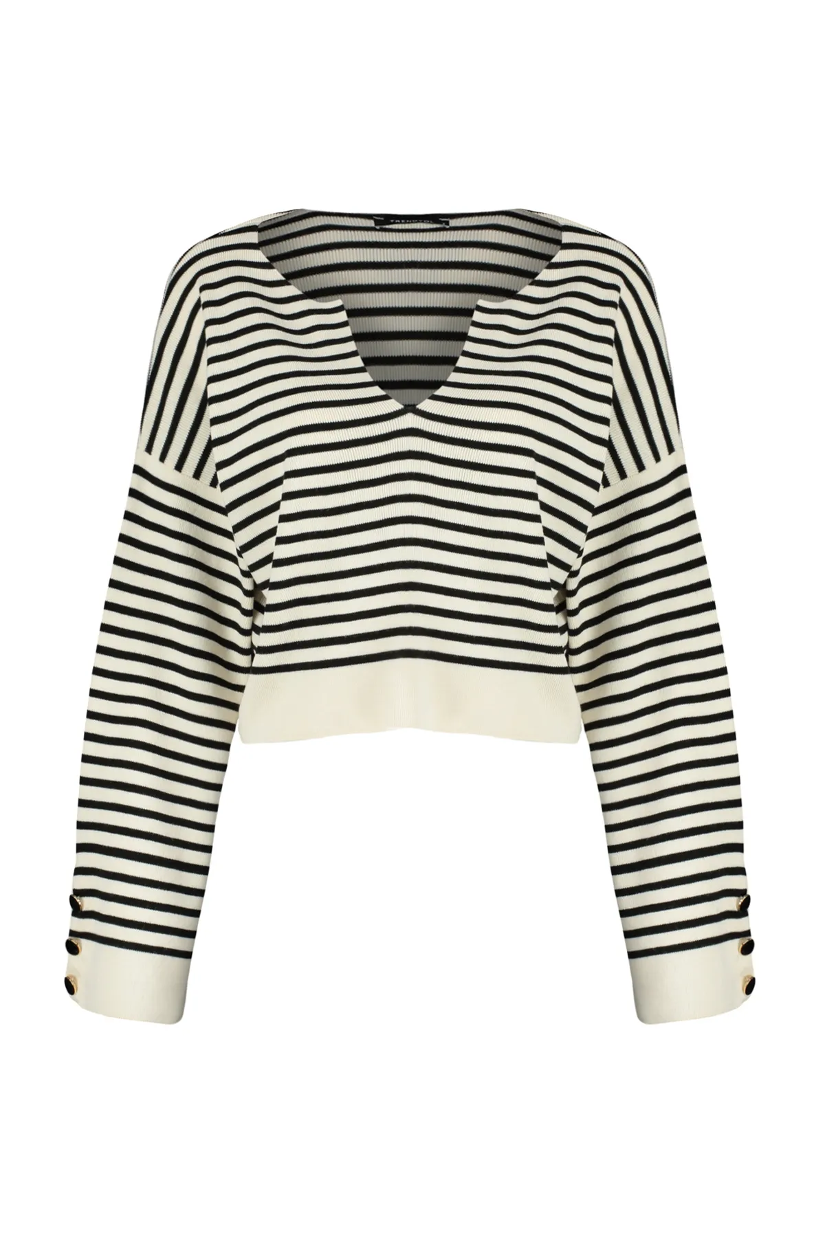Trendyol Collection  Ecrufarbener, gestreifter Strickpullover mit weiter Passform TWOAW24KZ01080
