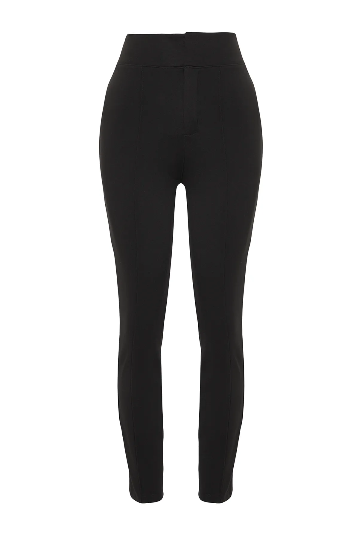 Trendyol Collection  Schwarze, hoch taillierte, gerippte, elastische Taille, schmale Passform, dicke Strickhose TWOAW24PL00114