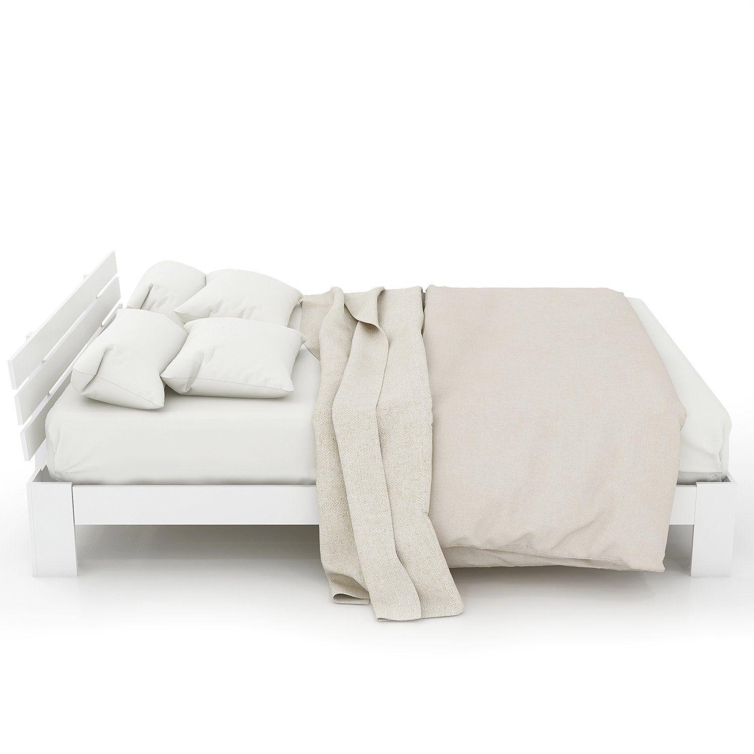 WISHDOR Holzbett Doppelbett Holz Bett Kinderbett Jugendbett Massivholzbett 140x200 cm (ohne Matratze Massivholzbett Bettgestell mit Lattenrosten mit Kopfteil), FSC Massiv Massivholz Kieferbett