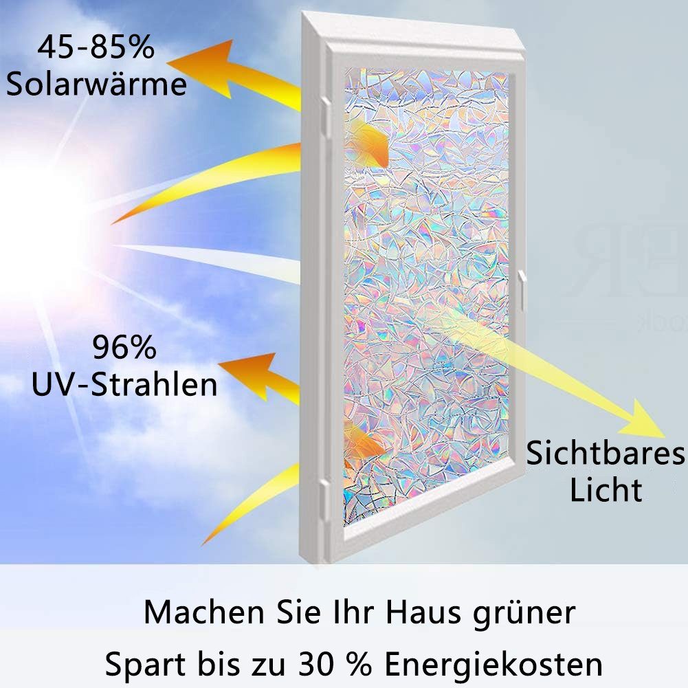 Juoungle Sichtschutzfolie Fenster Sichtschutzfolie statische 3D Aufkleber, Regenbogenfolie