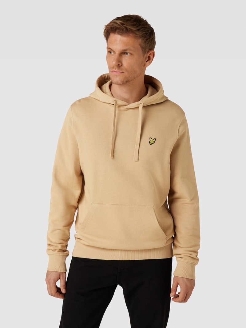Hoodie mit Motiv-Stitching und Känguru-Tasche in beige