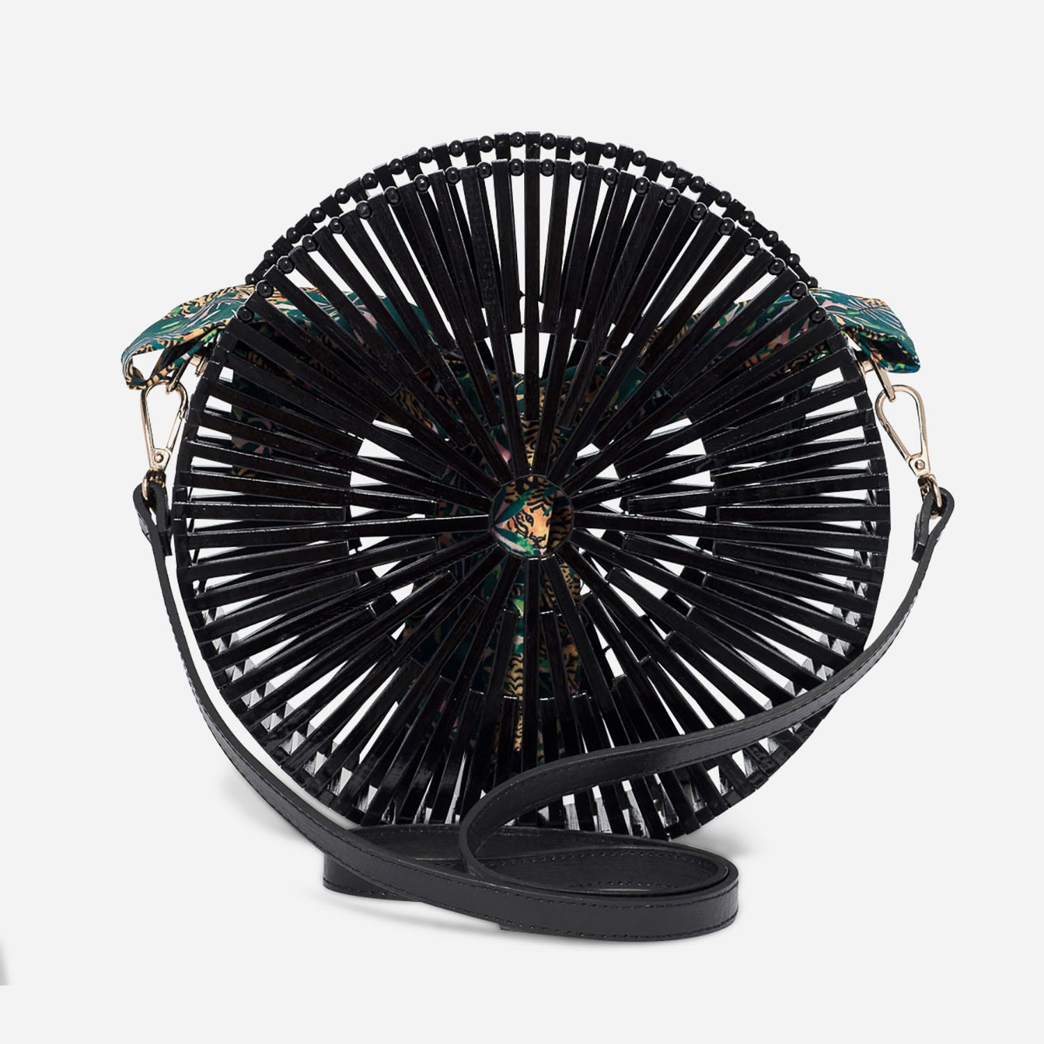 Sac à main rond noir en bois