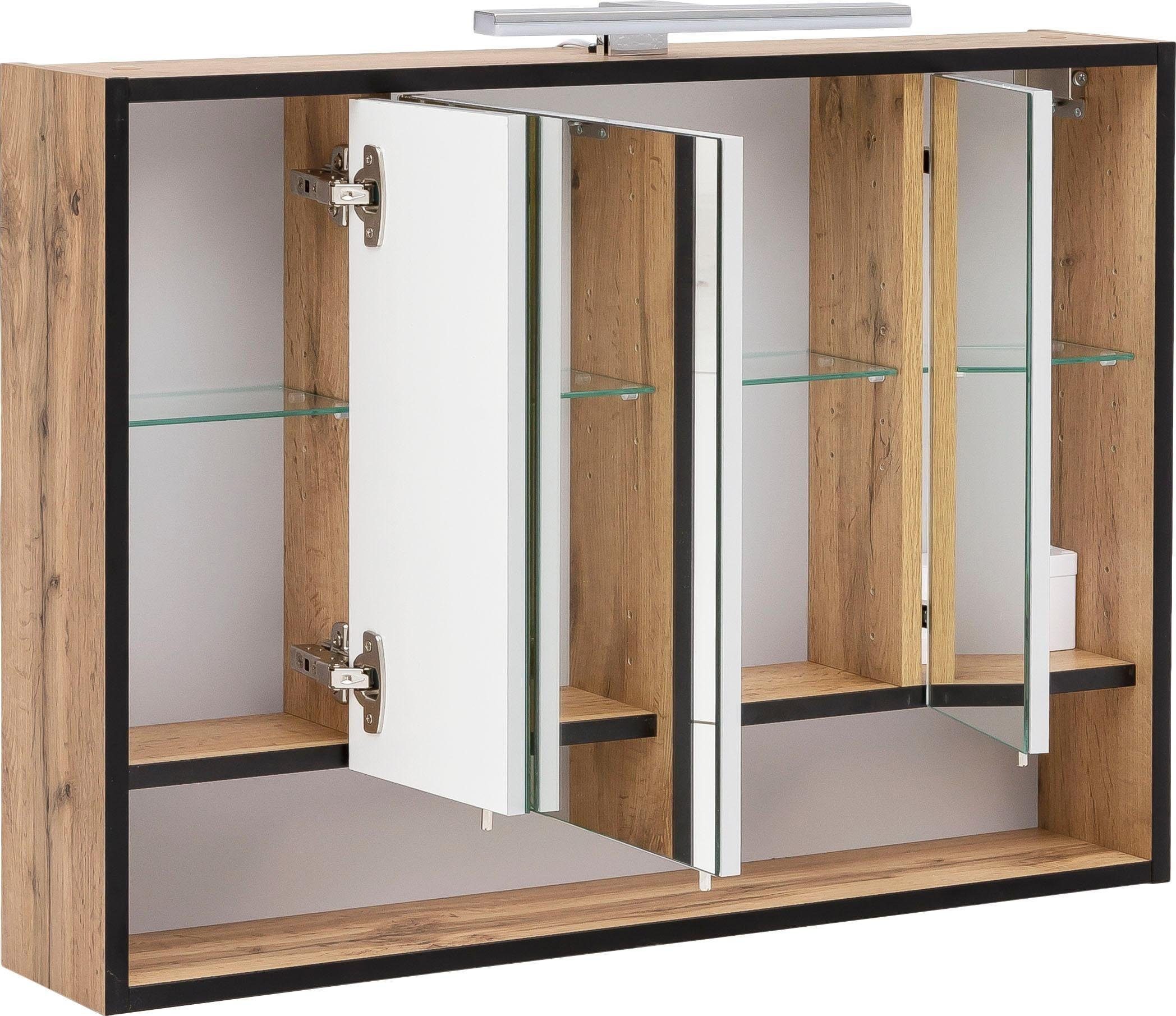 Schildmeyer Spiegelschrank Maxima Breite 80 cm, 3-türig, LED-Beleuchtung, Schalter-/Steckdosenbox