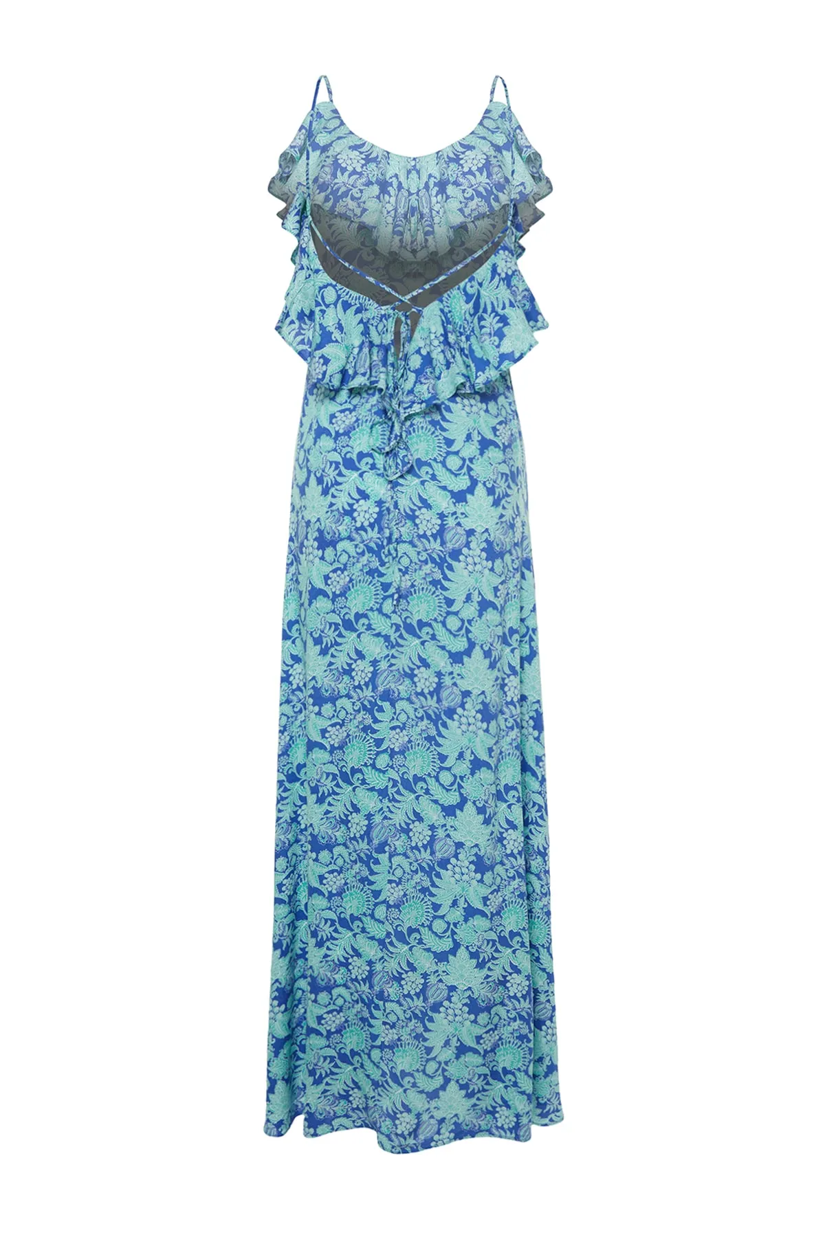 Trendyol Collection  Maxi-Strandkleid mit gewebtem Volant und Blumenmuster TBESS19WY0004