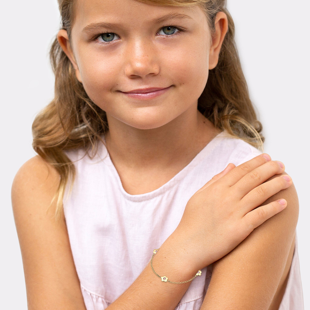 Elli Elli Bracelet Enfants Fleurs Filigrane avec Cristaux Rose en Argent Sterling 925 Bracelet