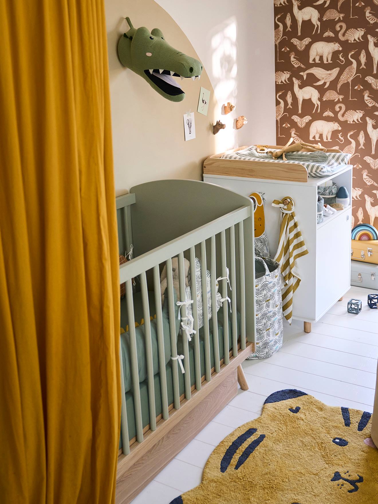 Vertbaudet Babybett KONFETTI mit höhenverstellbarem Lattenrost - weiß/natur