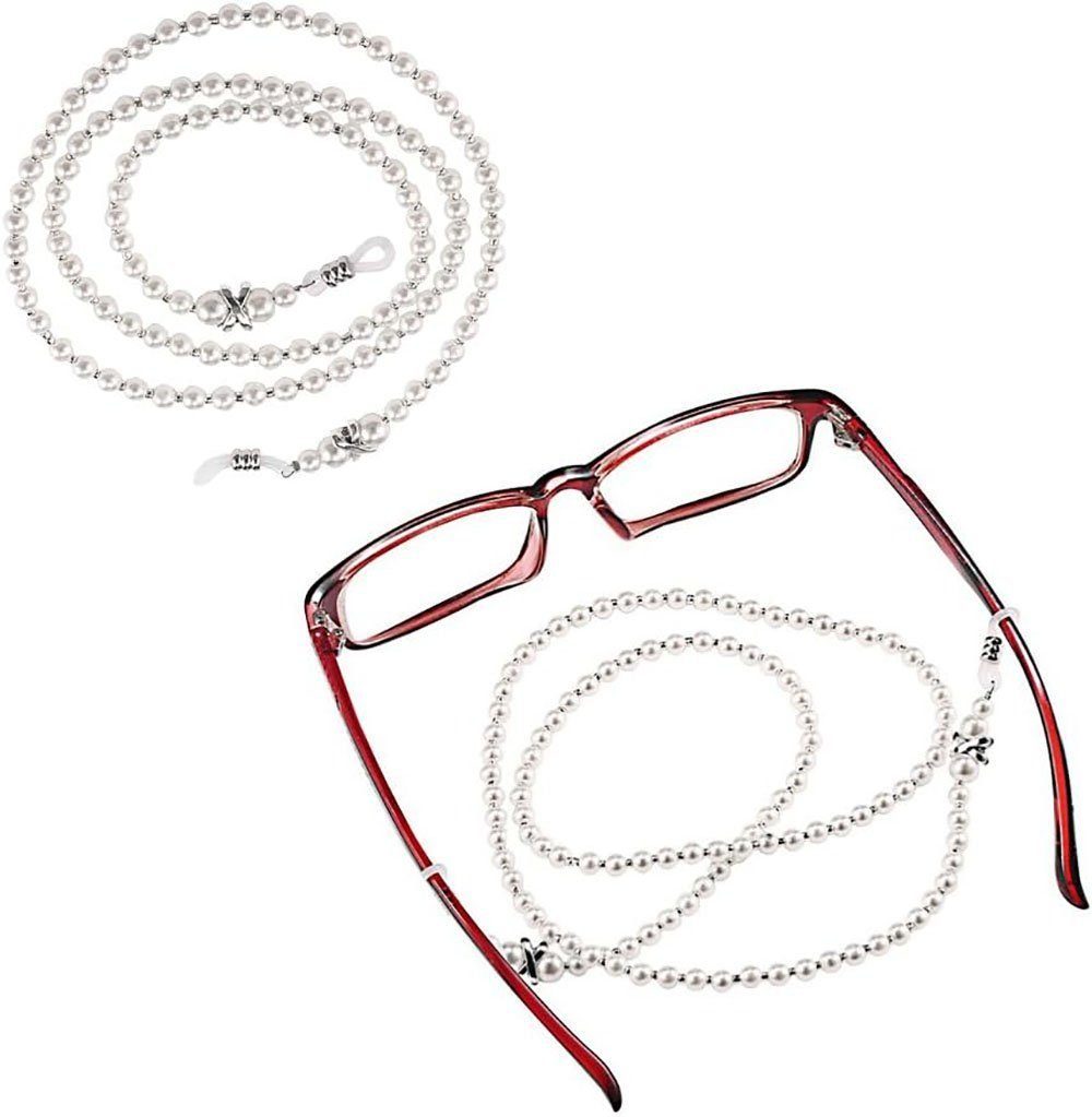 Tapferer Ping Brillenkette 2 Stück Brillen Kette kleine weiße Perlen Halskette Strap
