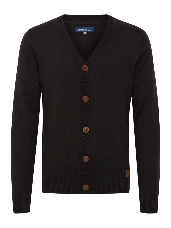 BLEND Cardigan BHLennard 703656ME Strickjacke mit Ton-in-Ton Ellenbogenpatches in Schwarz günstig kaufen