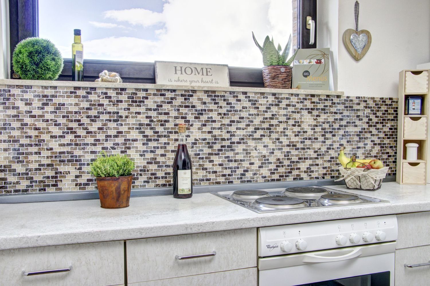 Mosani Mosaikfliesen Glasmosaik Naturstein Mosaik dunkelbeige glänzend / 10 Matten