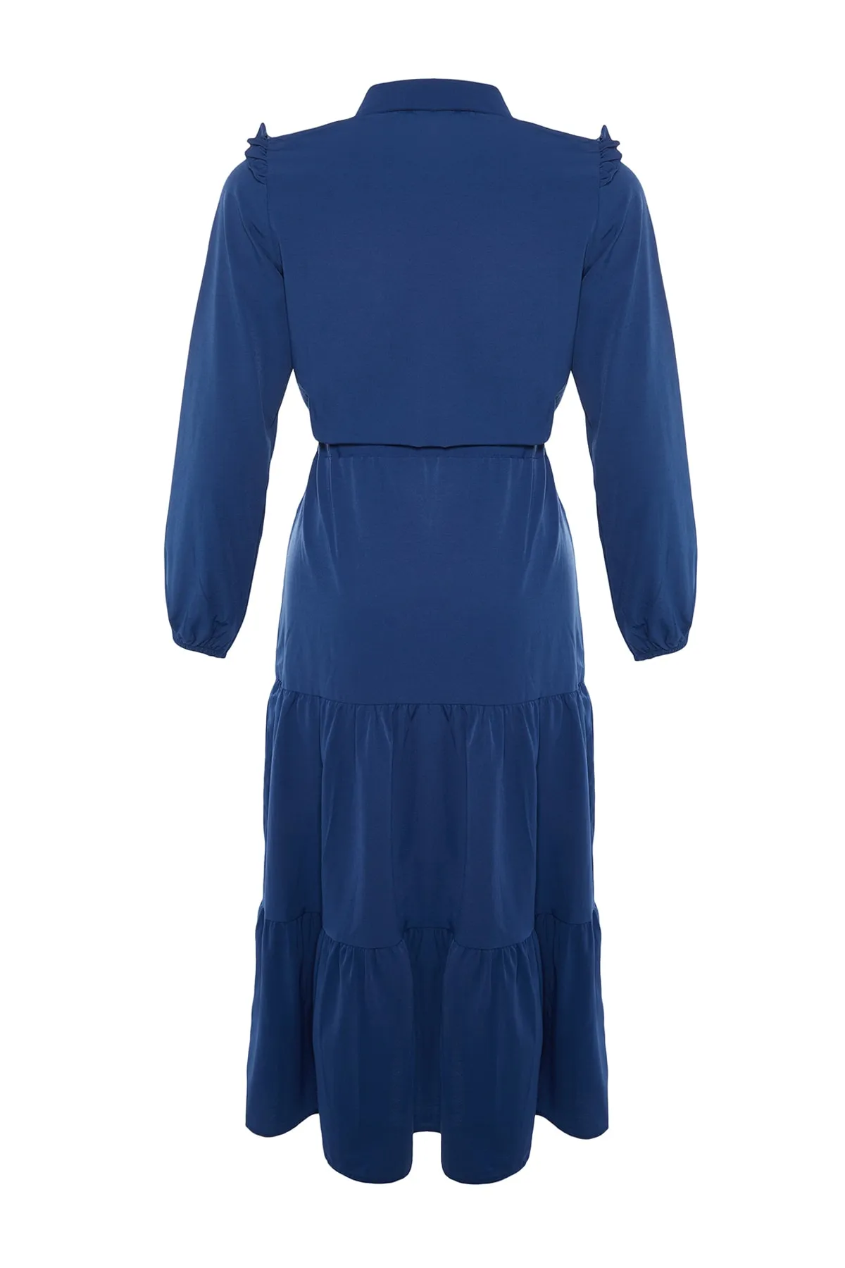 Trendyol Modest  Marineblaues gewebtes Kleid mit Hemdkragen, Schulterdetail und Schnürung in der Taille TCTSS21EL3472