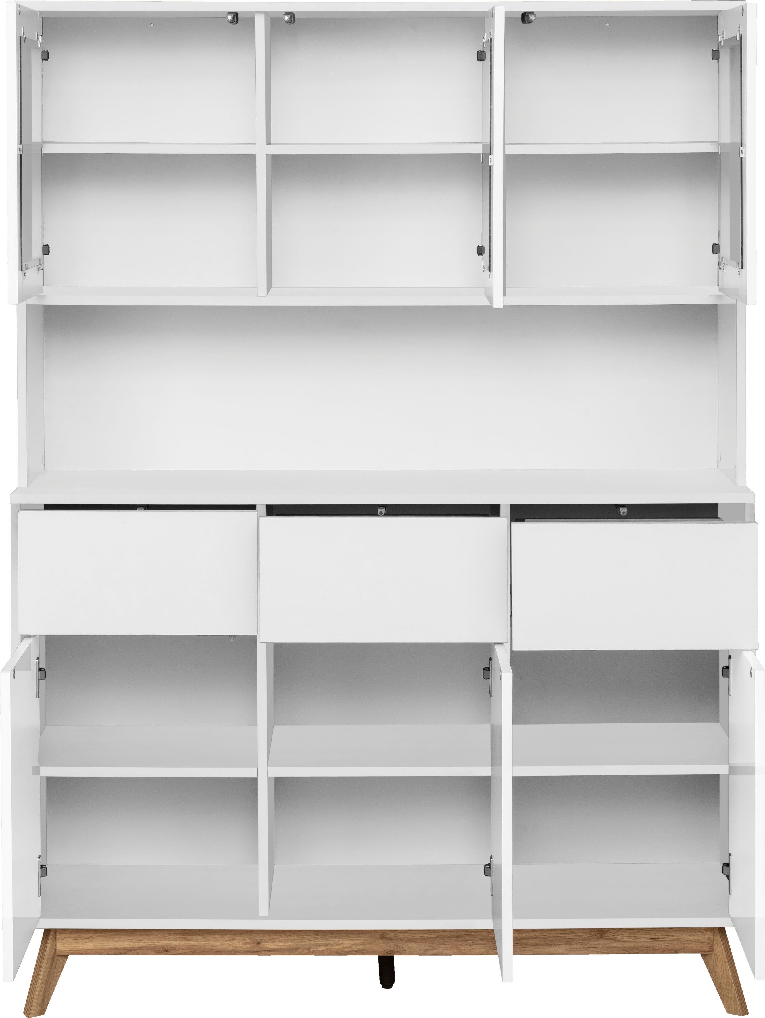 Home affaire Buffet Skandi 3 Glastüren, 3 Holztüren und 3 Schubkasten, Breite 120 cm, Höhe 165 cm