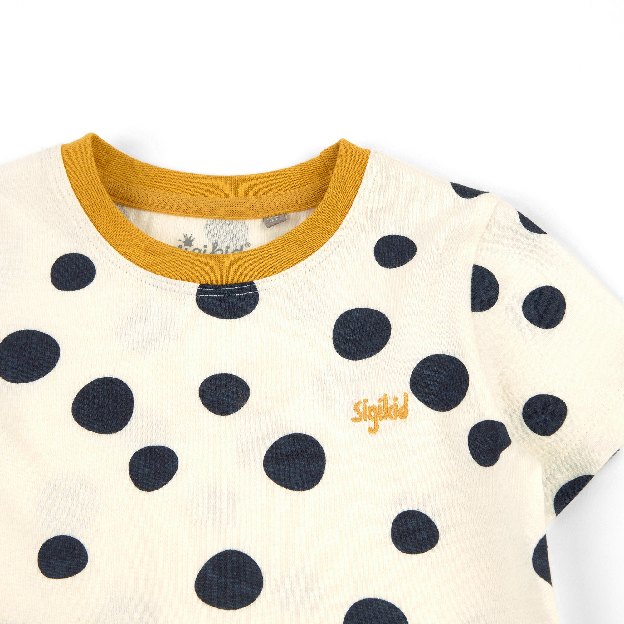 Weißes Kinder T-Shirt mit dunkelblauen Punkten