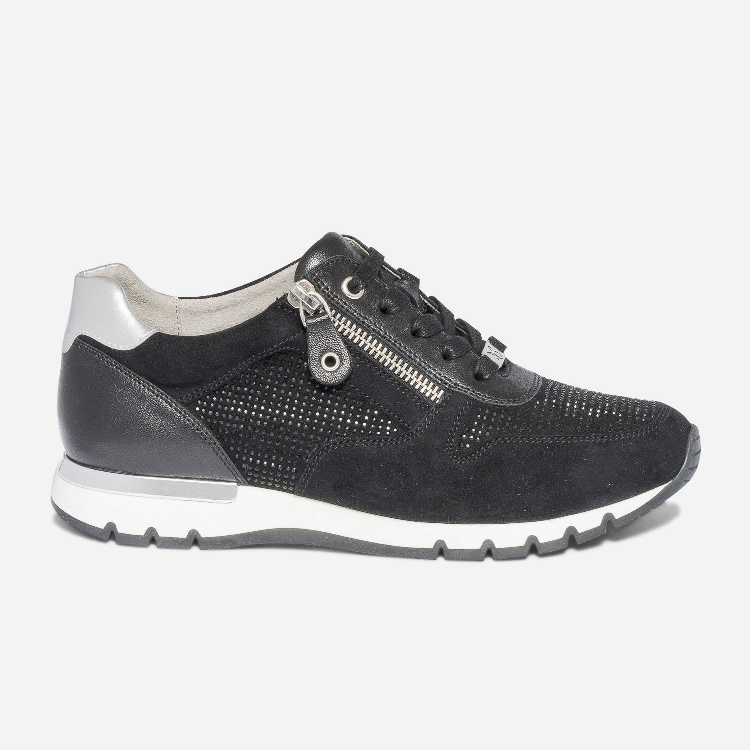 Tennis CAPRICE noire en cuir velours à strass