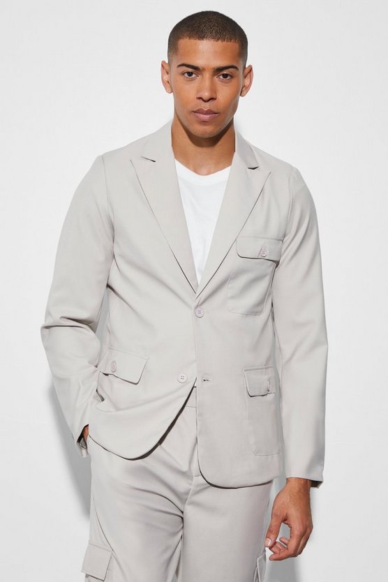 Einreihige Slim-Fit Cargo Anzugjacke