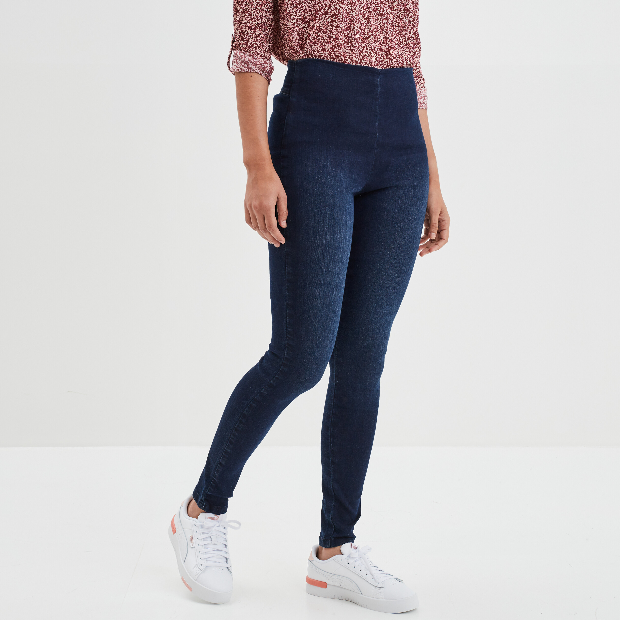 Jegging slim taille haute denim blue black femme | La Halle