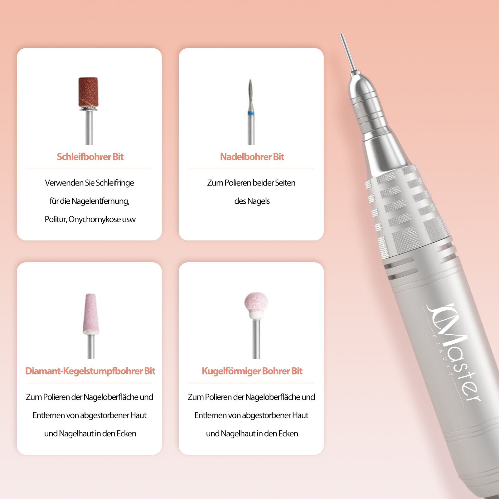 JCMaster Maniküre-Pediküre-Set, TouchPro+ Nagelfräser 35000RPM 4 Aufsätze