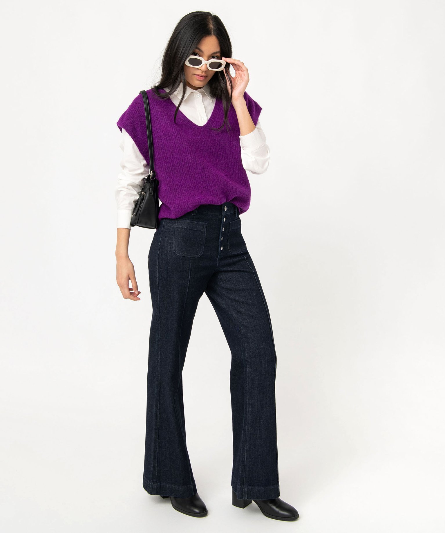 Pull femme sans manches avec col V violet | GEMO