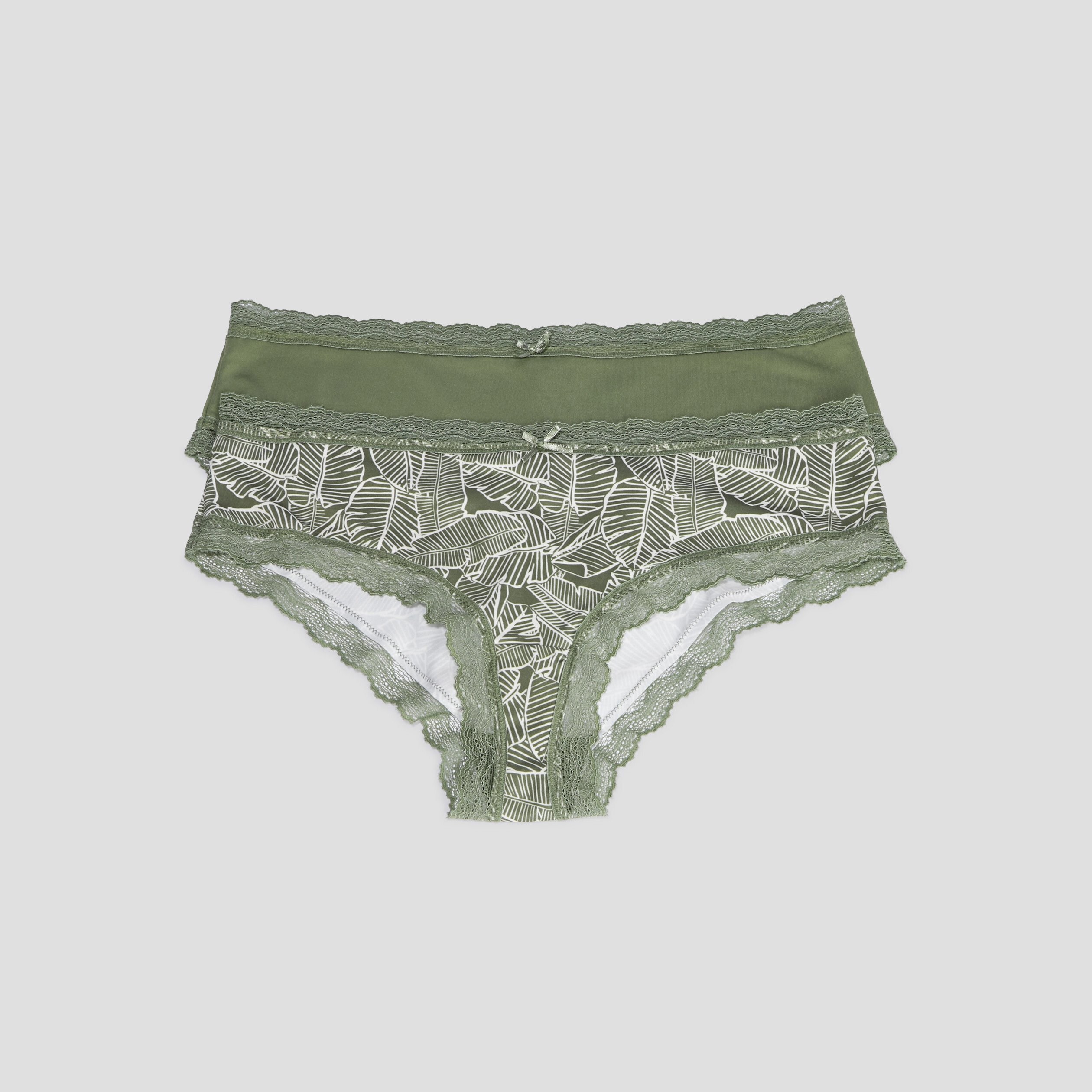 Lot 2 shortys microfibre vert kaki femme | La Halle