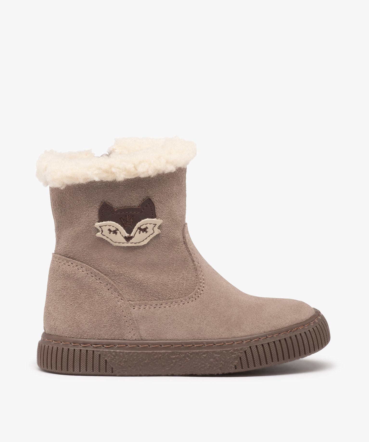 Boots fourrées fille dessus cuir retourné uni – NA! beige | GEMO