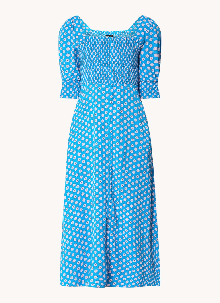 Rochie midi tip cămașă Whistles cu volane și imprimeu floral.