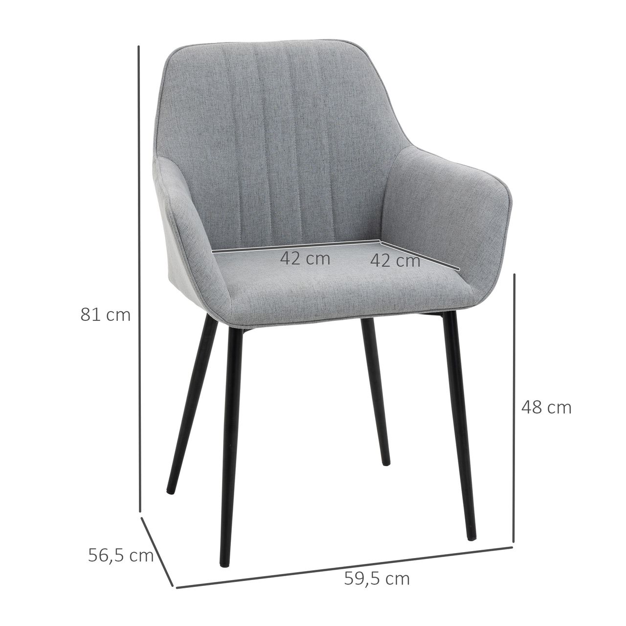 HOMCOM 2-teiliger Esszimmerstühle Essstühle mit atmungsaktivem Leinenbezug ergonomischer Küchenstuhl mit Rückenlehne Armlehne und Metallbeinen Leinen Hellgrau 59,5 x 56,5 x 81 cm