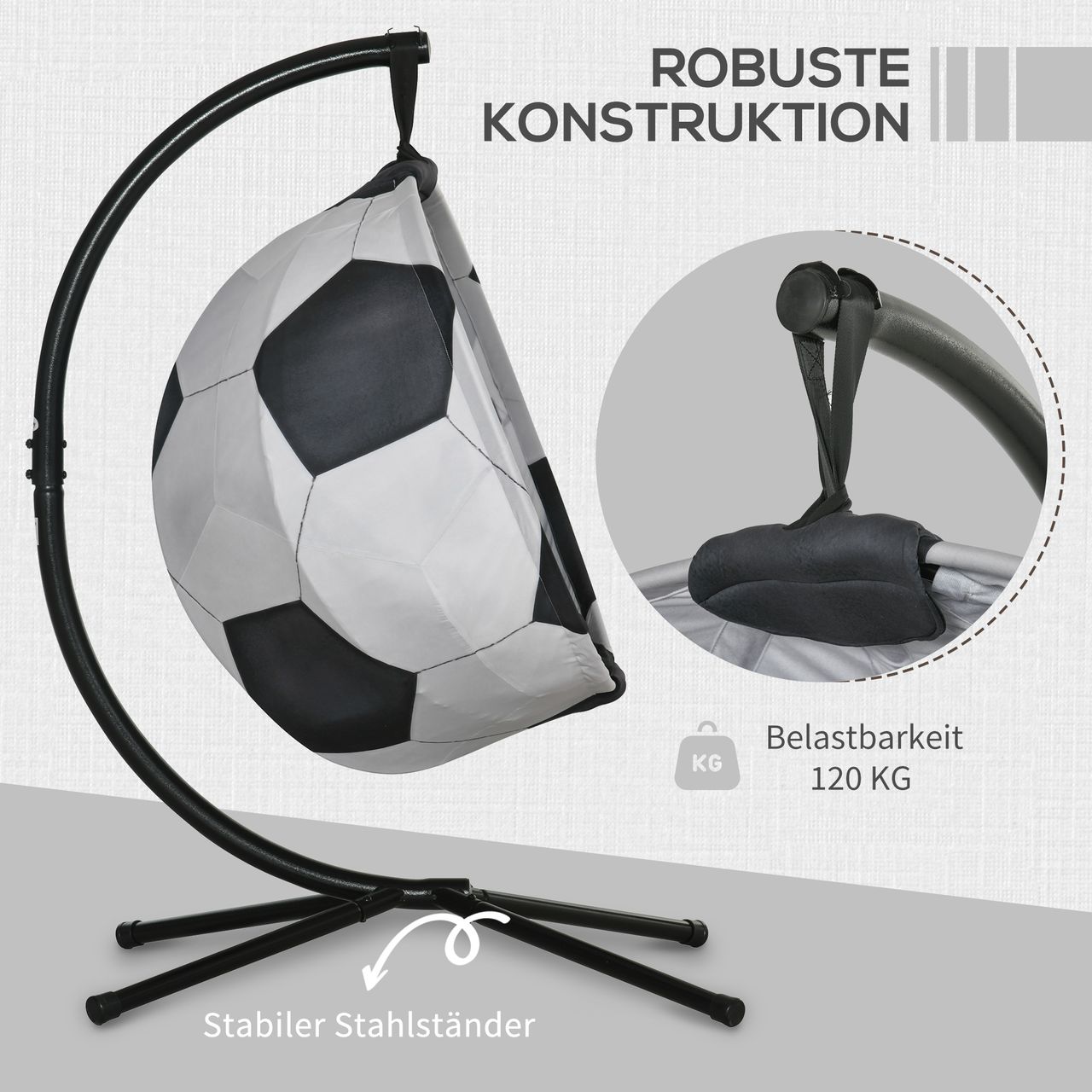 Outsunny Hängesessel Hängekorb mit Gestell Fußballdesign Hängeschaukel Hängestuhl mit Kissen Korb faltbar Stahl