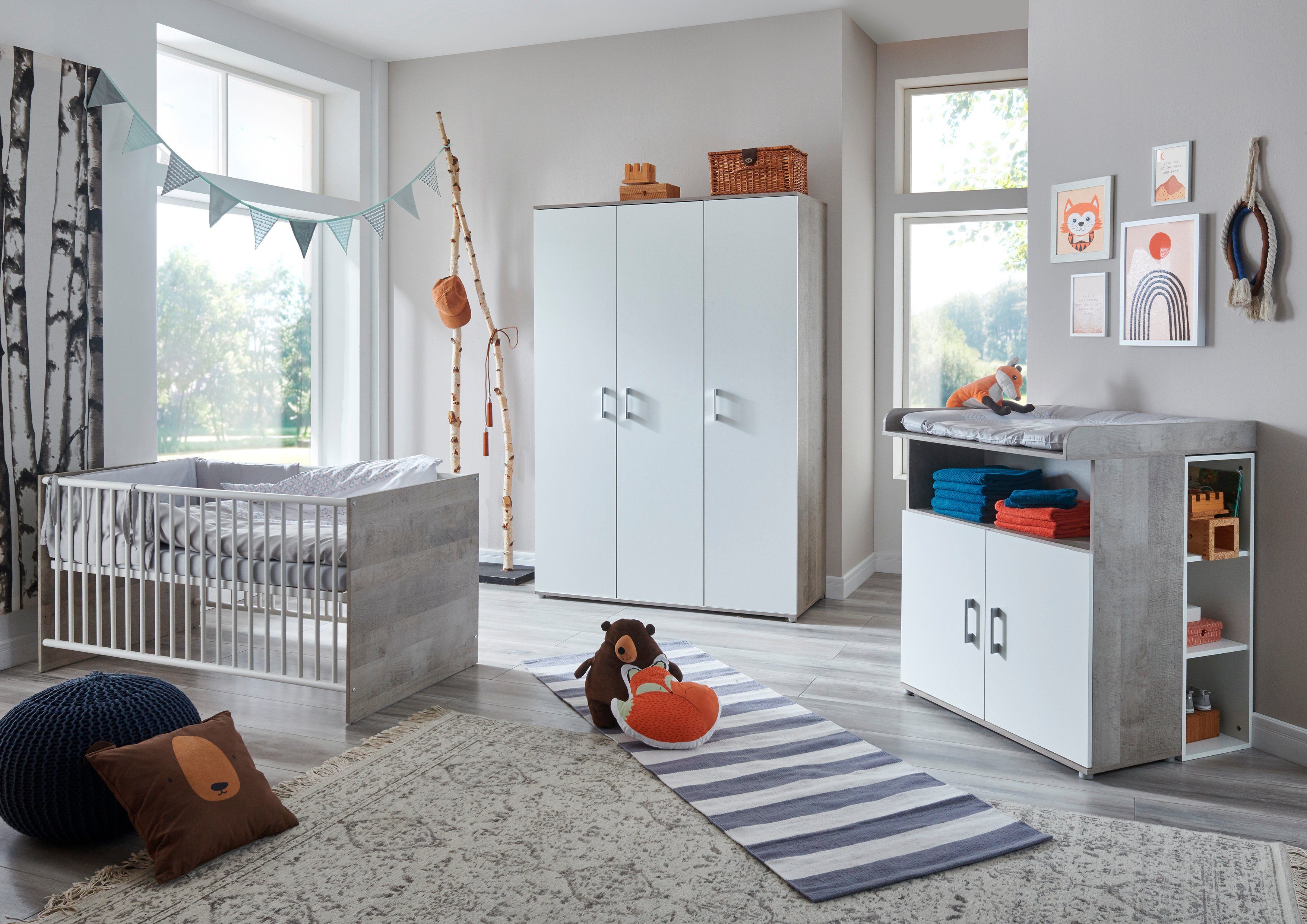 arthur berndt Babyzimmer-Komplettset arthur berndt Kilian, (Set, 5-St), Kleiderschrank, Kinderbett, Wickelkommode, Seiten und Wickelkomm-Regal